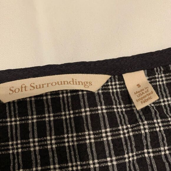 Soft Surroundings Sz S patchwork checked striped 3/4 sleeves oversized top boho - Picture 3 of 10